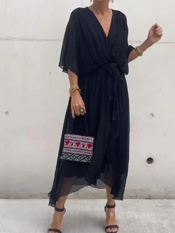 Chic Soft V-Neck Silk Dress