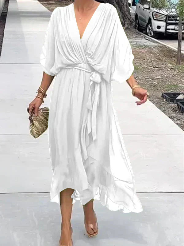 Chic Soft V-Neck Silk Dress